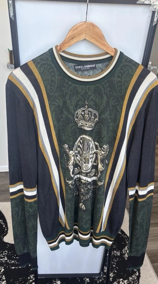 Dolce & Gabbana Men’s Wool Sweater, Detailed Print Front & Back Size L - Image 1 of 4