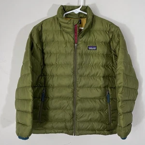 Patagonia Down Sweater Jacket Boys Small (8) Olive Green Puffer Full Zip - Picture 1 of 6