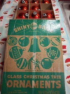 Vintage Shiny Brite  11 Red Balls Christmas Ornaments W Uncle Sam & Santa Box  - Picture 1 of 23