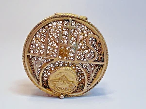 Vintage Italy Rome Gild 800 Silver Filigree Rosary Jewelry Box Jesus Christ IHS - Picture 1 of 9