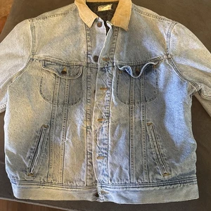 Giacca Lee Vintage Uomo Xl Denim Coperta Foderata Flanella Camionista Velluto a Collo - Foto 1 di 15