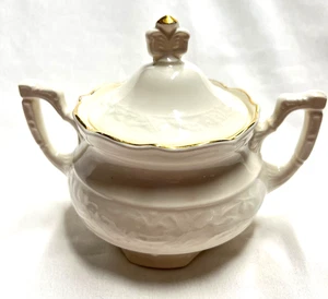 Vintage Cream Colored Sugar Bowl with Gold Rim - Picture 1 of 4