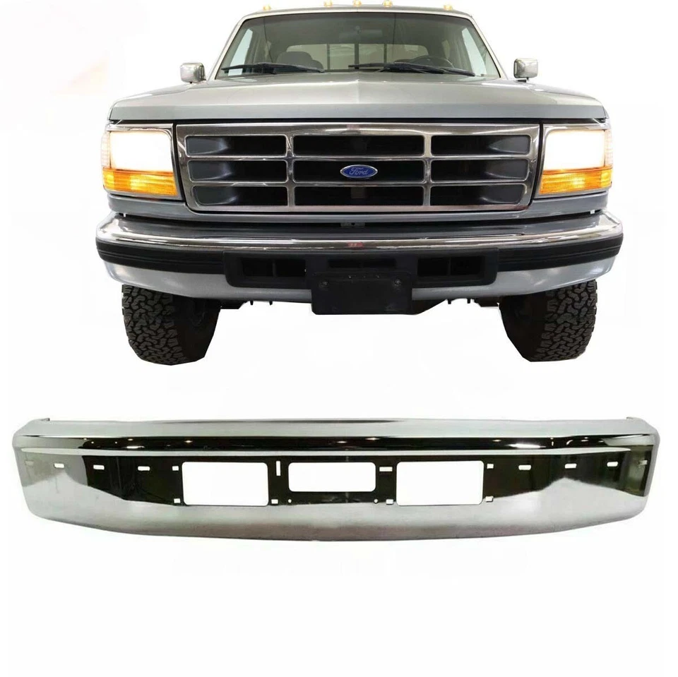 New Front Bumper Chrome Fits 1992-1997 Ford F150 F250 F350 Pickup - Imagem 1 de 1