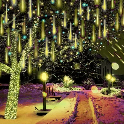 8Tubes 144 LED Outdoor Christmas Meteor Shower Lights Icicle Fairy String Lights - Image 1 of 4
