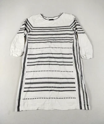Для Cynthia платье женщин маленький белый черная полоса льняной смеси 3/4 рукав туника - Изображение 1 из 4