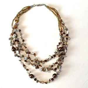 Vtg Carved Shell Faux Pearl Necklace Multi Strand Seed Bead Southwestern Accents - Picture 1 of 7