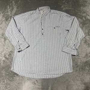 Lee Valley Shirt Mens M Ireland Grandfather Striped Henley Flannel Band Collar - Picture 1 of 8