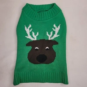 Weihnachtlicher Hundepullover in grün mit Rentier - Größe S - Bild 1 von 3