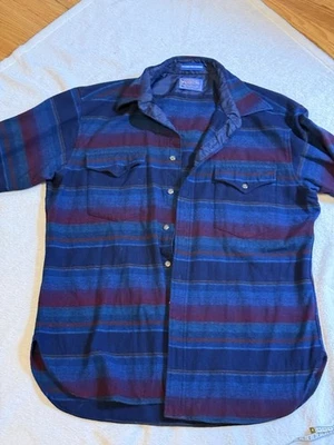 Pendleton Western Wear Shirt Men Size L Long 100% Virgin Wool Red purple Blue - Image 1 of 4