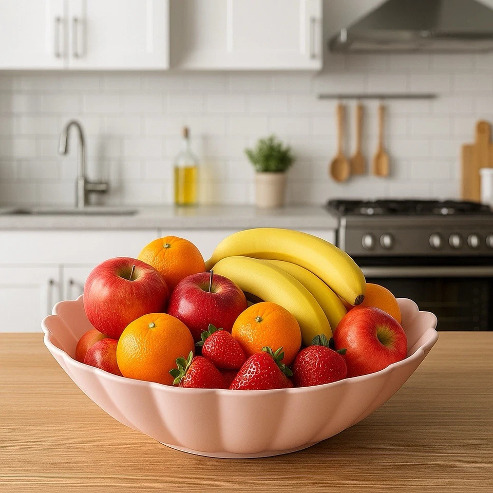 Большая розовая пластиковая сервировочная чаша Blueberry & Cove — зубчатый цветочный дизайн - Изображение 1 из 3