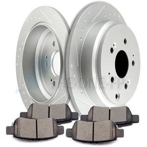 For 2005 - 2010 Honda Odyssey Rear Drilled & Slotted Brake Rotors Ceramic Pads - Picture 1 of 12