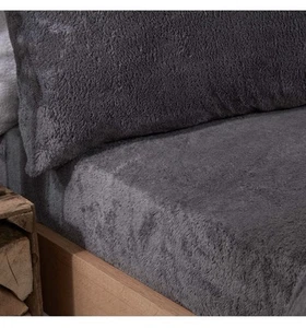Brentfords Teddy Fleece Fitted Sheet Thermal Charcoal Warm Double Bedding NEW - Picture 1 of 4