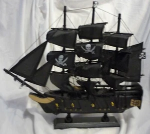 Wooden Pirate Ship Model With 15 Sails and Cannon on Display Stand - Picture 1 of 4