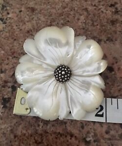 Rare Stephen Dweck Large Flower Pin Brooch Mother Of Pearl Mop Sterling Silver