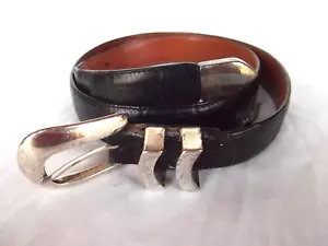 vtg Onyx Brighton belt 38 leather ranger croc double metal loop tip taper brass - Picture 1 of 6