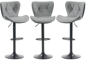 3 X Grey Bar Stools Faux Leather, Kitchen Breakfast Bar Barstools - Picture 1 of 11