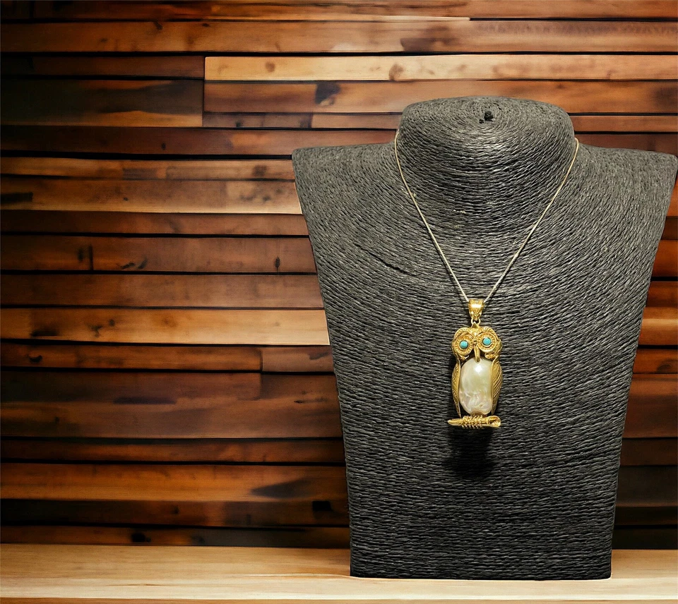 Ciondolo gufo in argento perla e turchese - Immagine 1 di 4