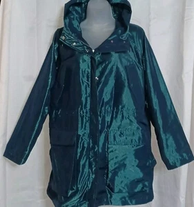 Vtg Teal Windbreaker Womens Oversized Medium Zip Front Hooded Vintage 90s EUC - Picture 1 of 9