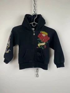 Ed Hardy " death or glory" skull rose kids zip hoodie black 5-6 years 110-116 - Picture 1 of 9