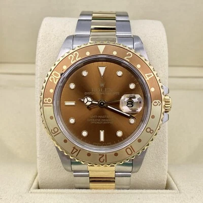 Rolex GMT-Master II Ojo del Tigre Cerveza de Raíz Dos Tonos Esfera Marrón Oro Amarillo Foto 1 de 4