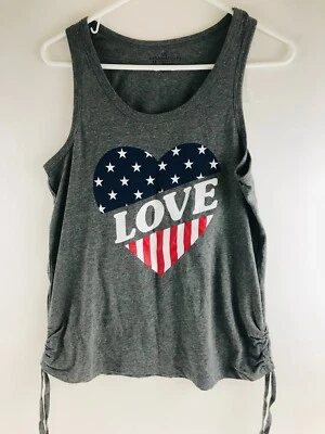 Bobbie Brooks Tank Top Women's Size Medium Gray Sleepwear Patriotic Side Hem Tie - Image 1 of 4