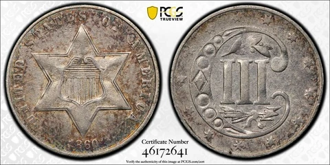 1860 P PCGS VF Detail | Three Cent Silver Trime - 3c US Coin #40875A Cover