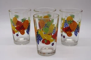 Vintage Set of 4 Retro Fruit Glasses - Firna' Indonesia - Small Stackable - 4" T - Picture 1 of 7