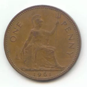 UK 1961 Bronze Penny 97% Copper Pence Great Britain EXACT Coin - Picture 1 of 2