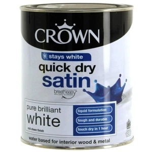 Crown Quick Dry Satin Pure Brilliant White - Wood & Metal - Paint 750ml - Picture 1 of 4