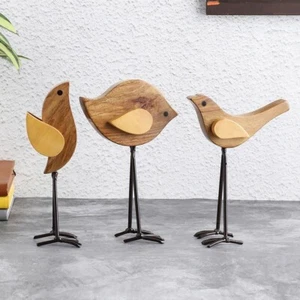Set 3 statuine decorative da tavola famiglia uccellini in legno artigianali per casa e offi - Foto 1 di 5