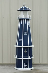 6' Octagon Electric and Solar Powered Poly Lumber Lighthouse (PatriotBlue/white) - Picture 1 of 3