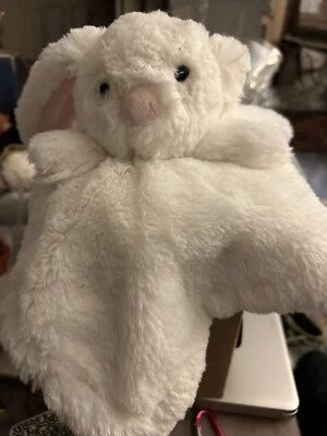 白色毛绒兔子 Lovey 13 英寸毛毯毛绒柔软柔滑的感觉 — 第 1/4 张图片