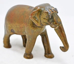 Antique Brass Standing Elephant Figurine Original Old Hand Crafted Engraved - Picture 1 of 7