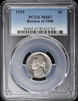 1939 5C Reverse of 1940 Jefferson Nickel PCGS MS67 - Image 1 of 2