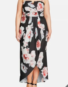 CITY CHIC Strapless Midi Event Dress Womens Plus Size M 18 Grey Pink Floral - Picture 1 of 13