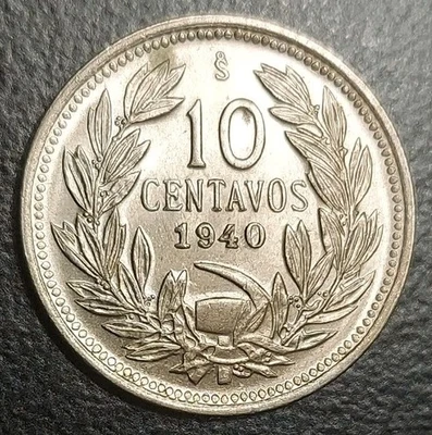 1940-S CHILE HIGH GRADE UNC 10 CENTAVOS COIN CONDOR ON ROCK BIRD KM 166 - Image 1 of 3