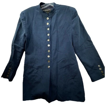 Blazer túnica larga 100 % seda Adrienne Vittadini traje top para mujer talla 8 azul marino Foto 1 de 4