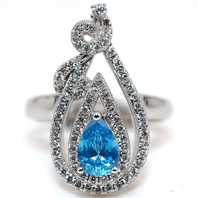 Кольцо из стерлингового серебра 925 пробы с голубым топазом и топазом 2 карата ювелирные изделия размер 7 ММ5-5 - Изображение 1 из 3