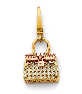 14k 3C Solid Gold Purse Handbag Fashion Pendant Charm Lab Created - Picture 1 of 2