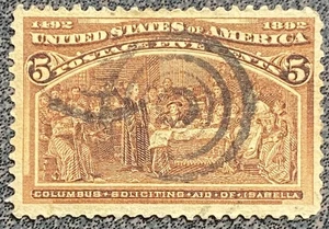 Scott 234 U.S. 1893 Columbian Exposition 5 Cent Postage Stamp - Picture 1 of 2