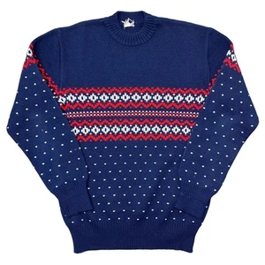 Vintage Abstract Blue Hand Knit Jumper Nordic Womens Small - Picture 1 of 5