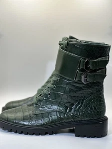 NWOT Vince Camuto Women's Fawdry Combat Boot Crocodile Moto Leather Boot Size 8M - Picture 1 of 11