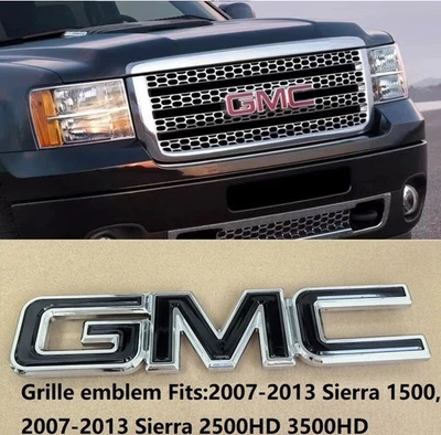 1 OEM 2007-2013 Grille Big GMC Emblem Badge for Sierra 1500 2500HD Chrome Black - Image 1 of 4