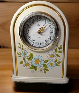 Elgin Clock Mantel Blue Decorative Flowers With Battery Cream Cottage Core MCM - Picture 1 of 9