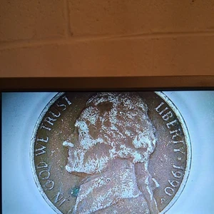 1990 Jefferson Nickel - Improperly Annealed Planchet - Die Crack - Error - Black - Picture 1 of 11