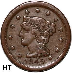 1849 Braided Hair Large Cent XF Details Lustrous Brown 95% Copper 1C US Coin - Picture 1 of 4