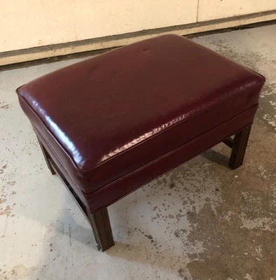 Dark Red Leather Ottoman/Footstool - Image 1 of 4