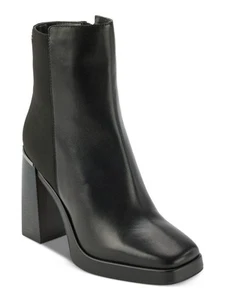 DKNY Womens Black Mixed Media Heel Logo Felice Square Toe Block Heel Boots 7.5 - Picture 1 of 11