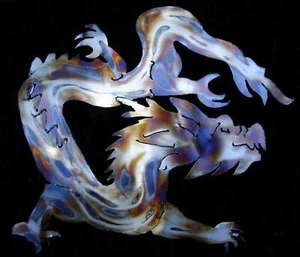 ORIENTALISCHER DRACHE Mythologie Metall Wand Akzent Kunst Dekor - Bild 1 von 1