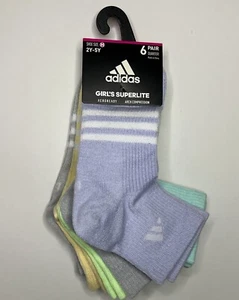 ADIDAS Girl’s Superlite Performance Socks 6-Pack NWT Coral/Multi Size 2Y-5Y - Picture 1 of 5